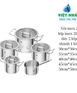 Nồi Inox 2 Lớp Inox 201 Dày Cao Cấp - Bộ 5 Kích Thước - Nội Thất Việt Nhất