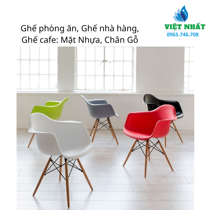 Ghế phòng ăn, Ghế nhà hàng, Ghế cafe: Mặt Nhựa, Chân Gỗ - Ảnh 2