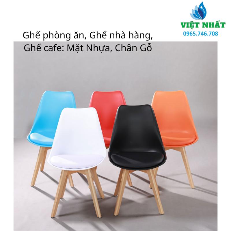 Ghế phòng ăn, Ghế nhà hàng, Ghế cafe: Mặt Nhựa, Chân Gỗ - Ảnh 3