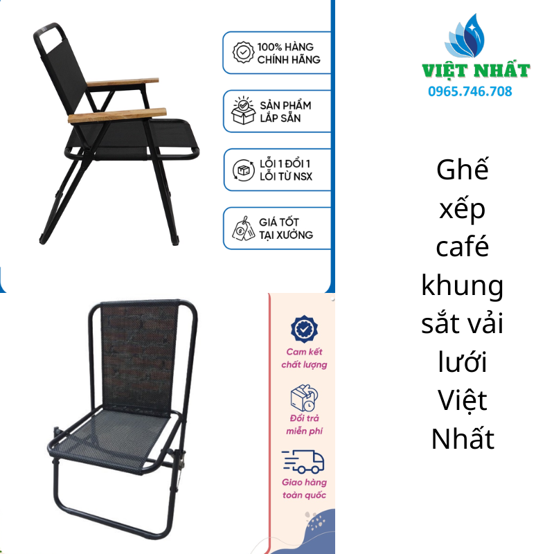 Ghế Xếp Cafe/ Câu Cá Khung Inox - Vải Lưới