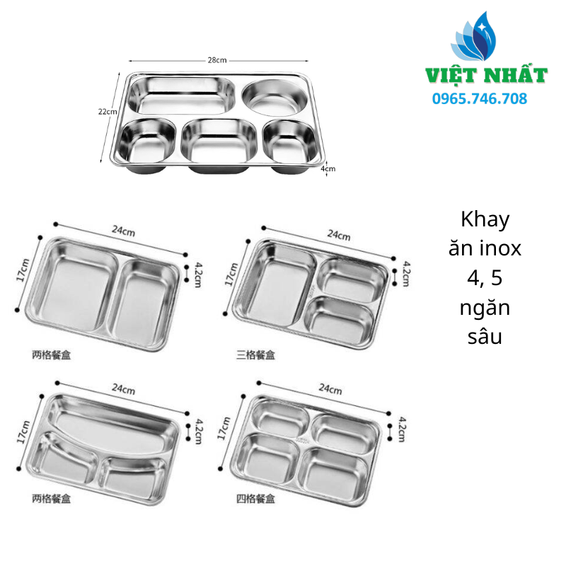 Khay Cơm Inox 4 Ngăn 5 Ngăn Sâu - Inox 304 Giá Rẻ: Inox Việt Nhất