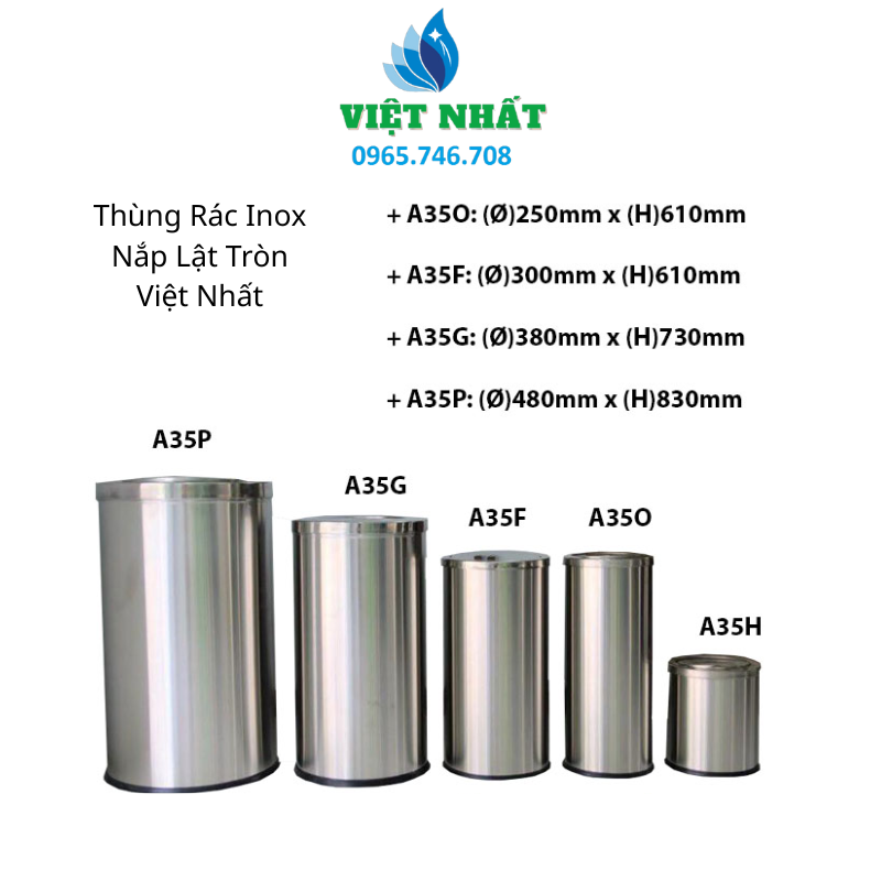 Thùng Rác Inox Nắp Lật Tròn 380*H730mm - Ảnh 2