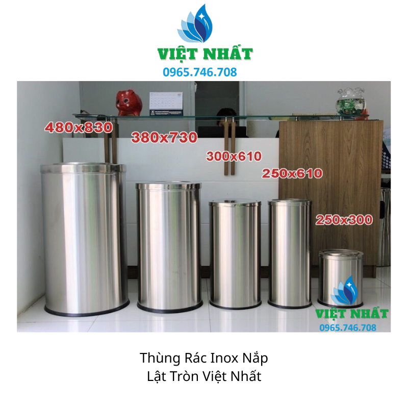 Thùng Rác Inox Nắp Lật Tròn 380*H730mm