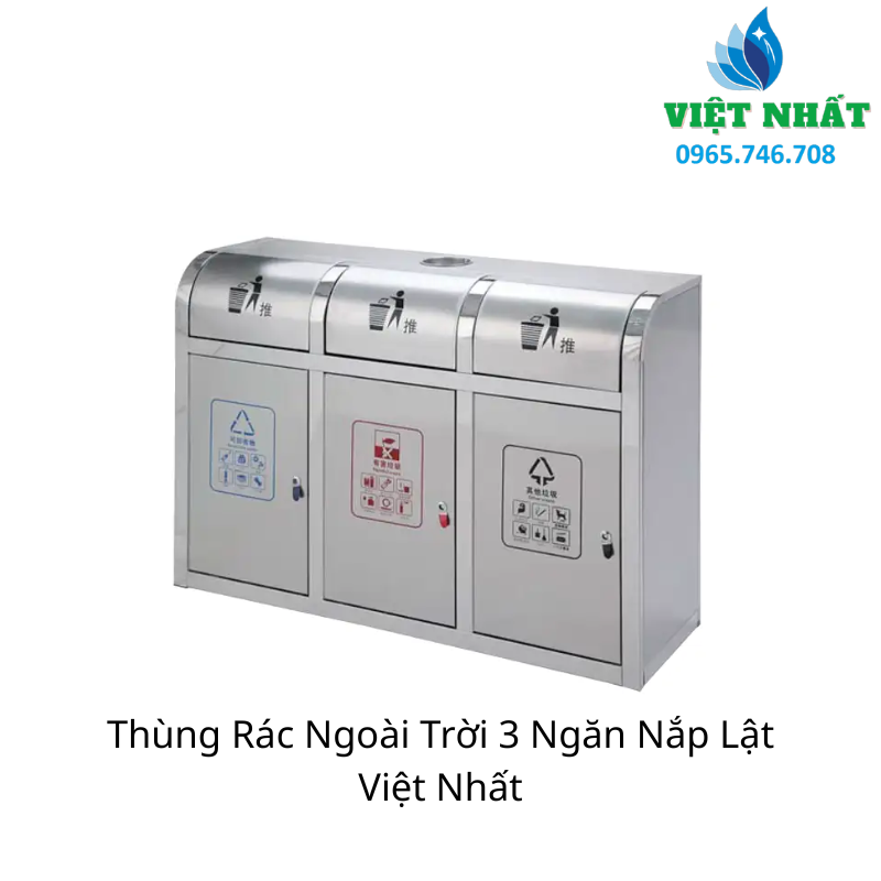 Thùng Rác Ngoài Trời 3 Ngăn Nắp Lật | noithatvietnhat.vn