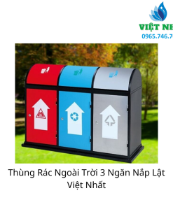 Alternative view of Thùng Rác Ngoài Trời 3 Ngăn Nắp Lật | noithatvietnhat.vn
