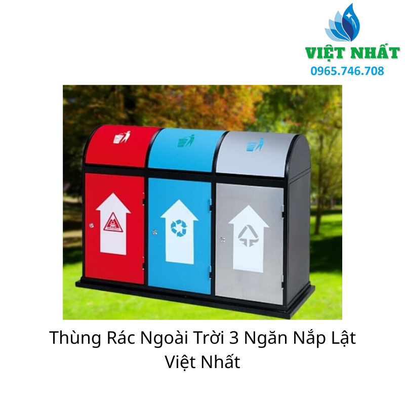 Thùng Rác Ngoài Trời 3 Ngăn Nắp Lật | noithatvietnhat.vn - Ảnh 2