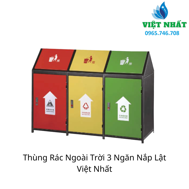 Thùng Rác Ngoài Trời 3 Ngăn Nắp Lật | noithatvietnhat.vn - Ảnh 3