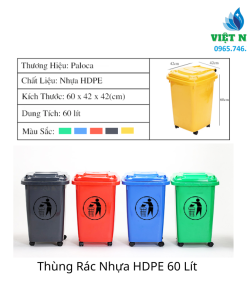 Thùng Rác Nhựa HDPE 60 Lít, Tiện Dụng, Giá Rẻ