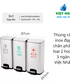 Alternative view of Thùng rác inox đạp chân phân loại 2 hoặc 3 ngăn Việt Nhất