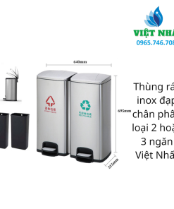 Thùng Rác Inox Đạp Chân 2 Ngăn – Giải Pháp Phân Loại Rác Tiện Lợi, Sang Trọng