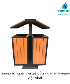 Alternative view of Thùng rác ngoài trời giả gỗ 2 ngăn mái ngang Việt Nhất