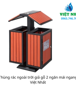 Thùng rác ngoài trời giả gỗ 2 ngăn mái ngang Việt Nhất