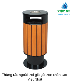 Thùng rác ngoài trời giả gỗ tròn chân cao | noithatvietnhat.vn