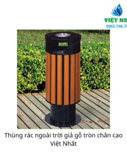 Alternative view of Thùng rác ngoài trời giả gỗ tròn chân cao | noithatvietnhat.vn