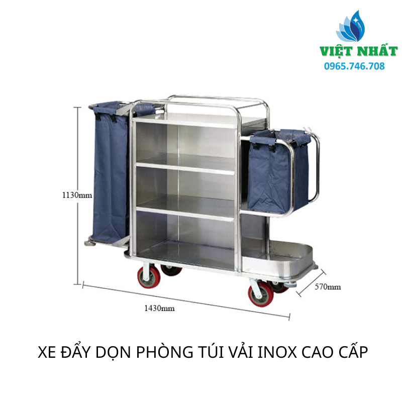 XE ĐẨY DỌN PHÒNG TÚI VẢI INOX CAO CẤP - NỘI THẤT VIỆT NHẤT - Ảnh 2
