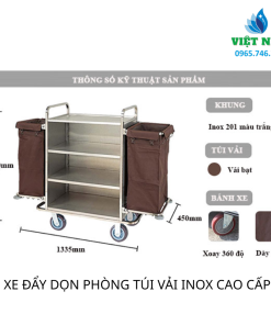 XE ĐẨY DỌN PHÒNG TÚI VẢI INOX CAO CẤP - NỘI THẤT VIỆT NHẤT