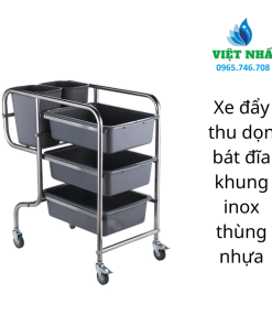 Xe Đẩy Thu Dọn Bát Đĩa Khung Inox Thùng Nhựa – Giải Pháp Tiện Lợi Cho Nhà Hàng, Khách Sạn